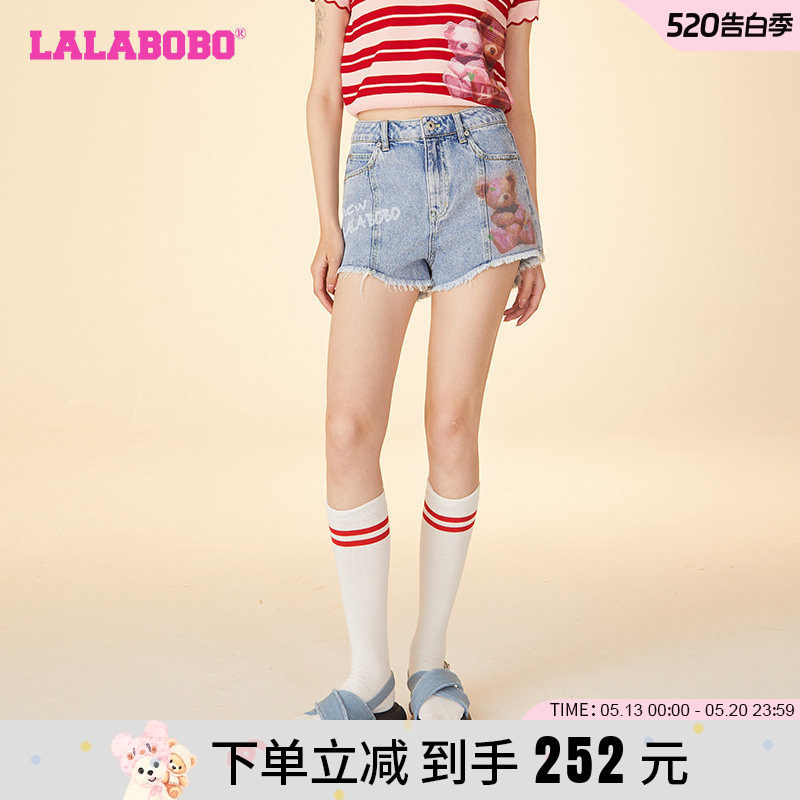 LALABOBO24夏季新款纯棉简约休闲立体熊牛仔短裤女士|LBDB-WXZD21