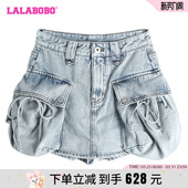 LBDB 复古休闲高腰纯色大口袋牛仔短裤 WXZQ11 新款 LALABOBO24夏季