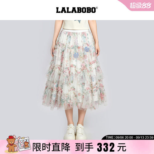 碎花蓬蓬蛋糕毛毡蝴蝶网纱半身裙