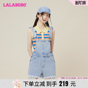 WLZT12 LBCB LALABOBO2023春夏新款 甜系夏日海滨浅蓝牛仔背带短裤