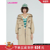 LALABOBO2024新款 WSDW14 LBCC 秋复古英伦风大衣中长款 风衣外套女