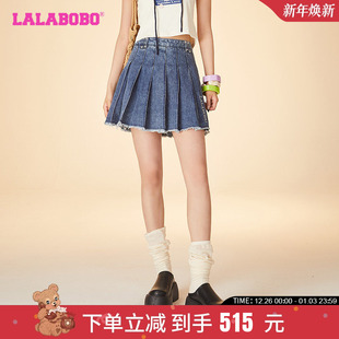 休闲宽松毛边复古Y2K百褶半裙LBDB 时尚 WXZQ14 新款 LALABOBO24夏季