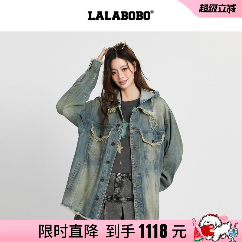 LALABOBO布丁小狗连帽牛仔夹克