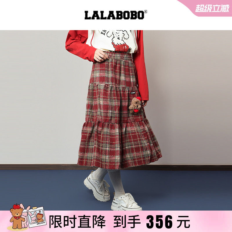 LALABOBO复古格纹半身裙