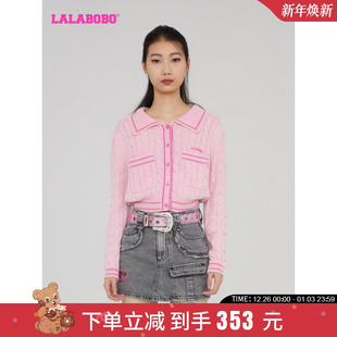 LBCC LALABOBO2023秋新款 外套 毛衣女针织开衫 WSTM38 甜美翻领短款