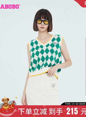 LALABOBO24春夏新品款美式可爱V领毛衣针织背心衫女|LBCC-WSTM11