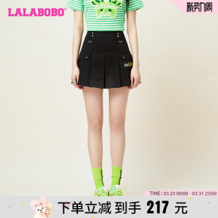 WXZQ15 LBCB LALABOBO2023春夏新款 毛毛熊口袋百褶裙梭织半身裙女