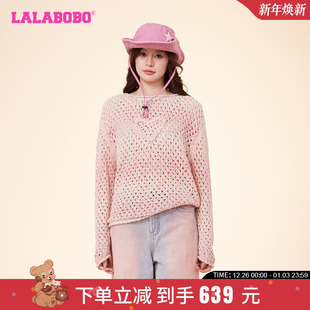 WSTM30 LBDA 苏新皓同款 国潮LALABOBO春新甜美爱心镂空套头针织衫