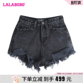 LBDB LALABOBO24夏季 女 复古休闲纯色高腰纯棉牛仔短裤 WXZD11 新款