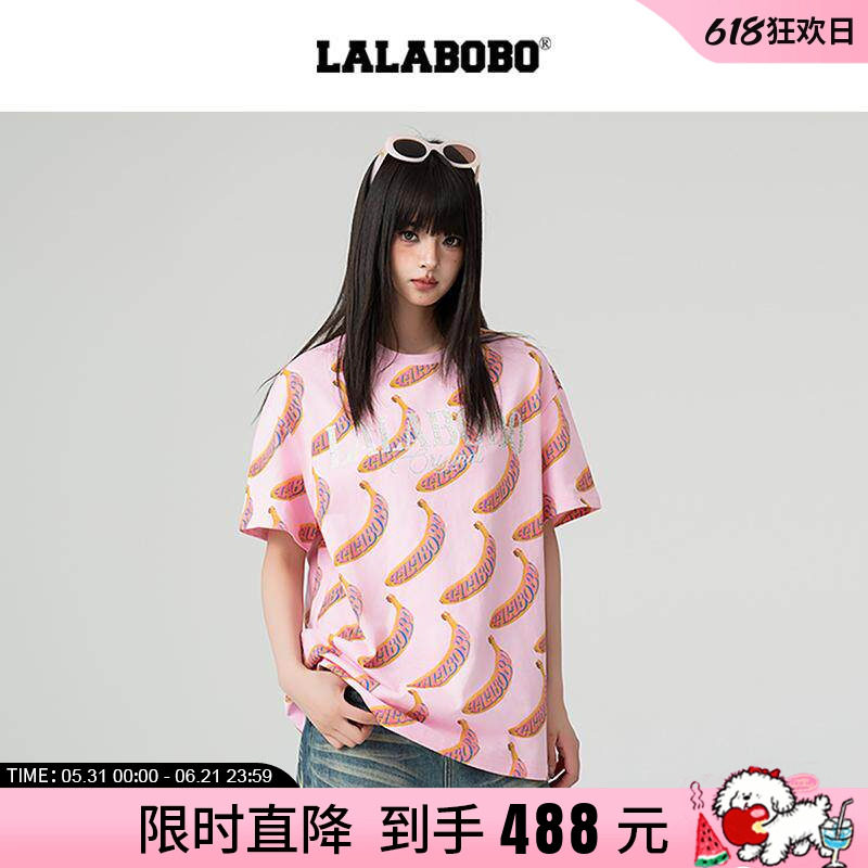 【商场同款】LALABOBO25年春季T恤女原创新款潮短袖圆领印花上衣