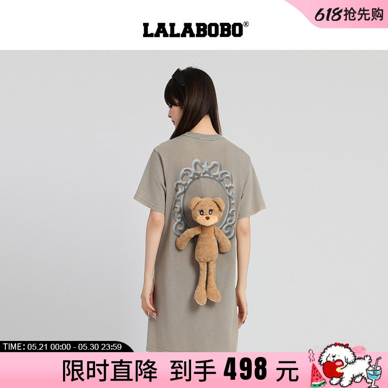 【玩偶熊系列】LALABOBO25年T恤连衣裙女夏新款休闲宽松印花裙子