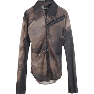 李欣燃同款LALABOBO春新休闲废土网纱熊翻领长袖T恤女LBDA-WSDT17