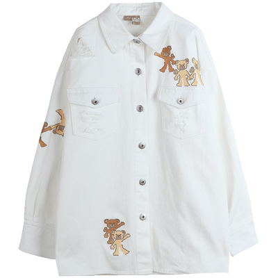 LALABOBO24春季新款休闲宽松翻领可爱小熊长袖衬衫女|LBDA-WSWC12