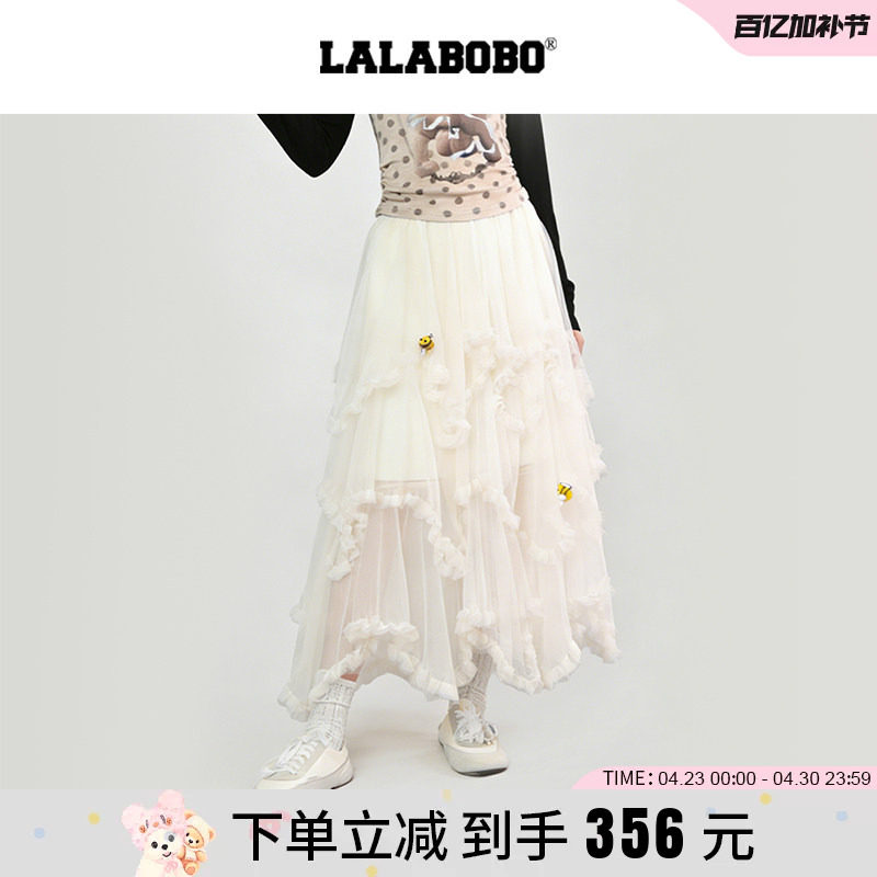 【商场同款】LALABOBO26年春新款网纱蛋糕裙不规则下摆白色半身裙
