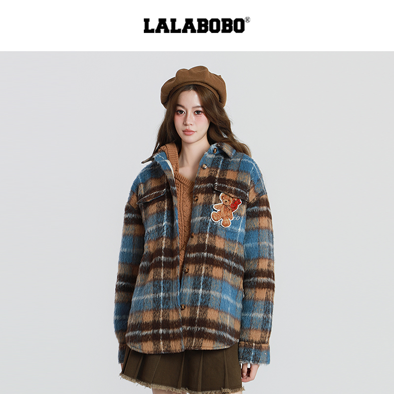 LABO毛呢格纹衬衫外套