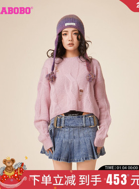 中国风LALABOBO早秋新品美式街头款圆领套头毛织女|LBCD-WSTM57