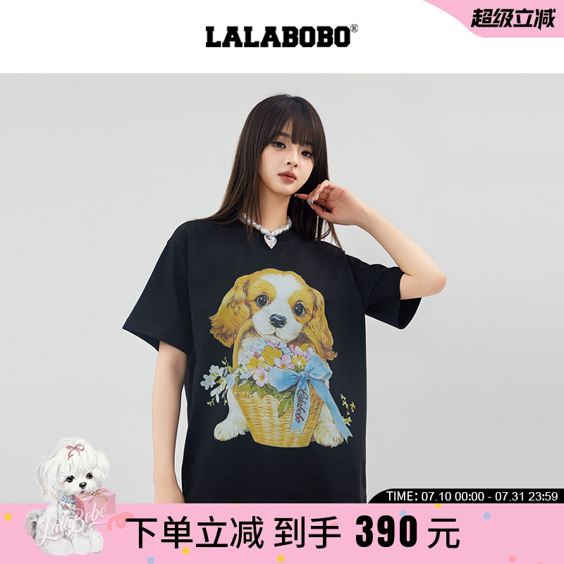 LALABOBO小狗花篮短袖T恤