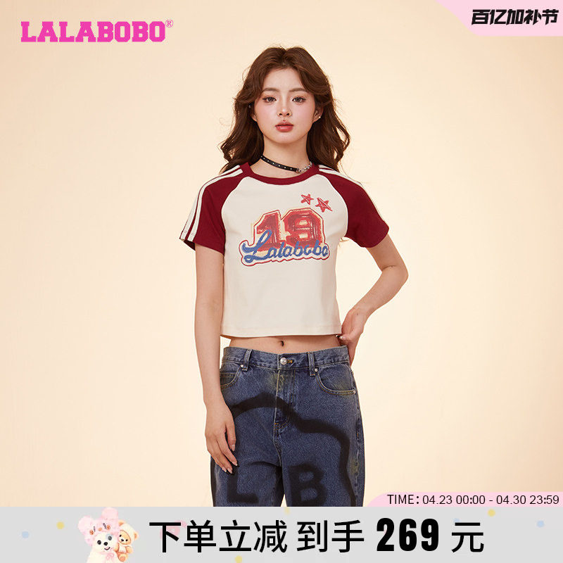 LALABOBO24春款打底衫可爱风修身字母涂鸦圆领T恤女|CBDA-WSDT13