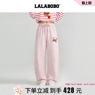 LALABOBO26年春新款 弯刀裤 女小熊贴布宽松慵懒休闲裤 商场同款