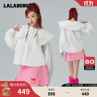 WSWC13 LBCA LALABOBO2024春夏新款 甜美可爱娃娃领简约宽松衬衫