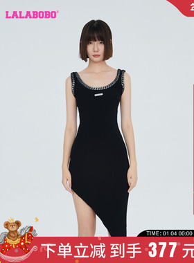 LALABOBO23春秋新品款美式可爱X型毛织无袖连衣裙女|LBCC-WLZY30