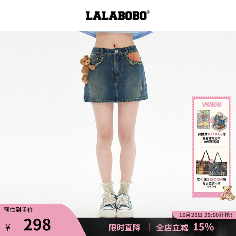 LALABOBO糖果小熊牛仔短裙