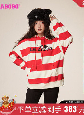 LALABOBO2023冬季新款宽松休闲条纹连帽套头卫衣女士|LBCC-WSTS46