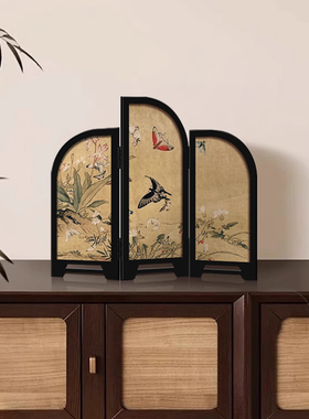 新中式花鸟屏风小摆台茶室酒店宾馆布置装饰客厅电视柜玄关柜摆台