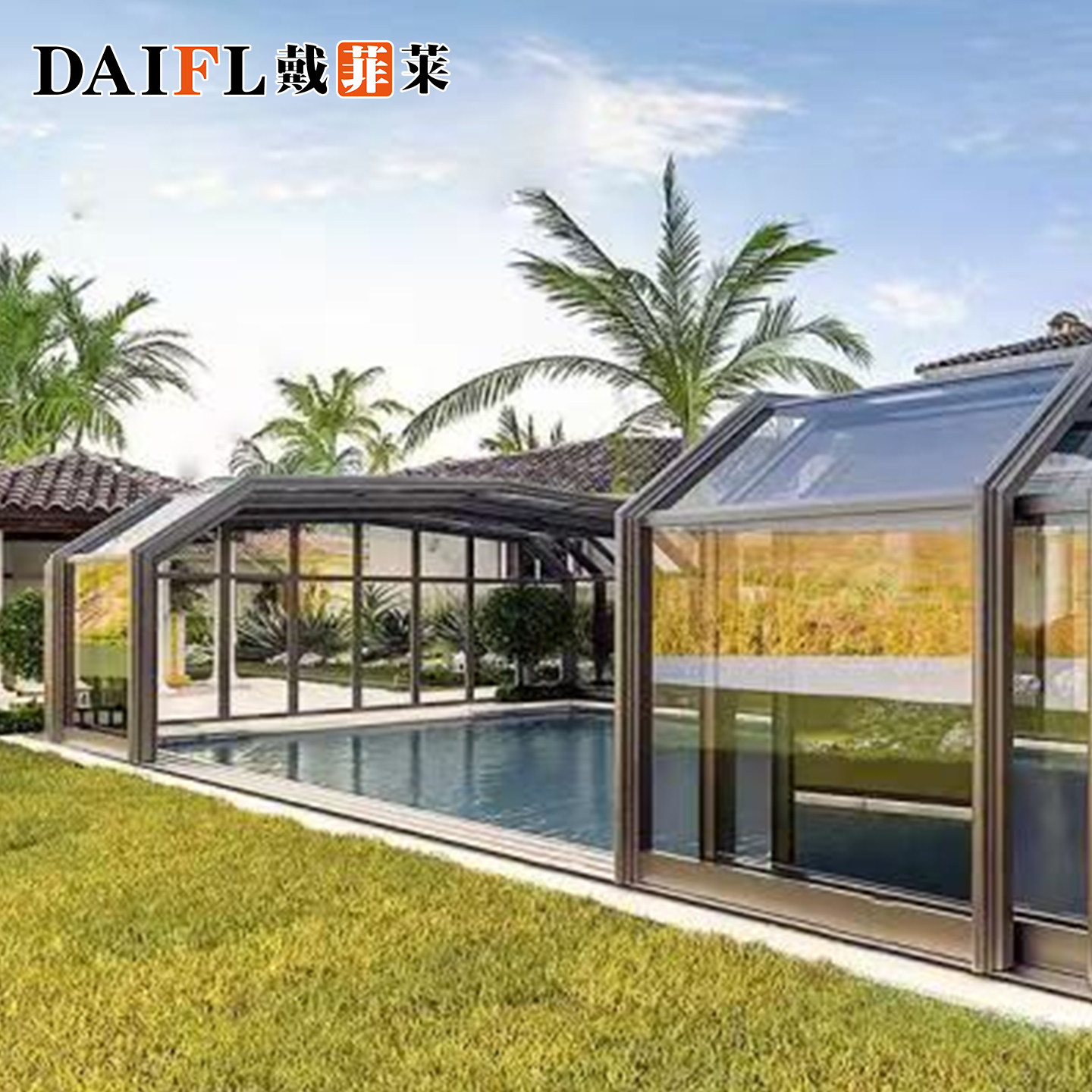 沈阳别墅可移动折叠阳光房户外保温隔热电动智能伸缩推拉泳池盖