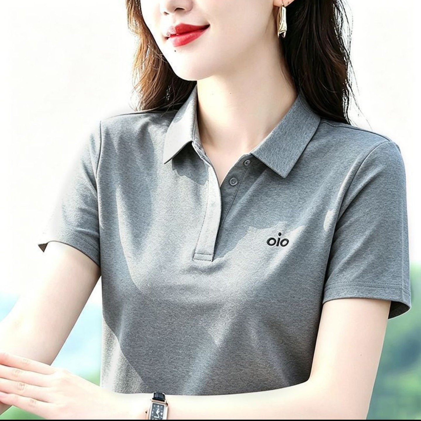 猫衣坊服饰oio女装冰丝短袖Polo衫夏季女士款时尚翻领T恤洋气上a9