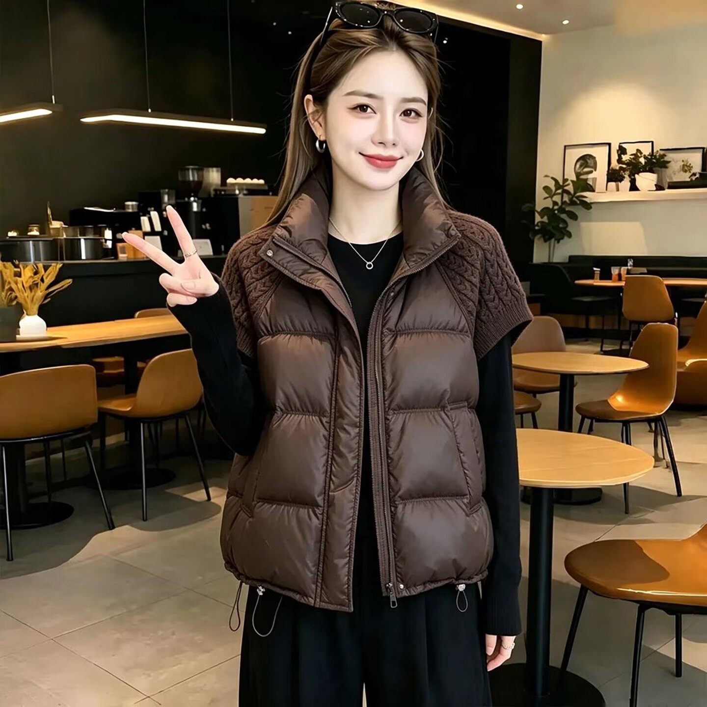 铂瑾精选女装店2026新款时尚针织拼接立领棉马甲女士洋气短款外a1