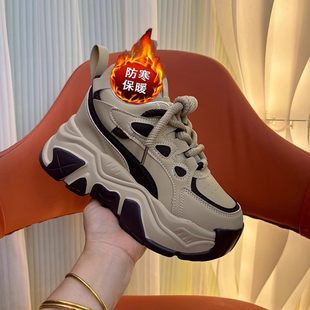 霸王花女鞋帕拉鞋女款2025新款冬季加绒保暖老爹鞋女士休闲棉a88