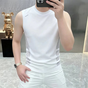 点击率男装专卖店2026男士夏季新款凉感冰丝无袖T恤运动速干背a8