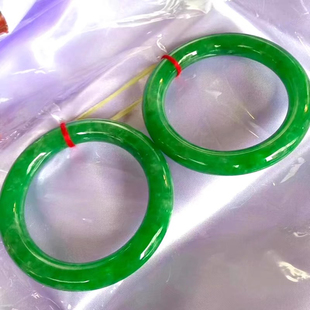 缅甸老坑帝王绿翡翠冰糯种满绿圆条手镯子翡翠玉手镯生日送礼女款