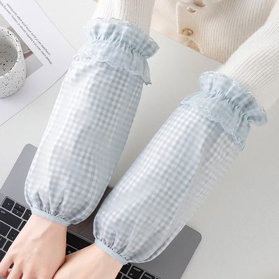 秋冬新款双层蕾丝长款防污袖套女成人上班工作羽绒服套袖家用护袖