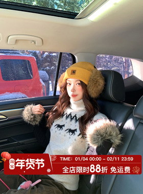 HuoHuo 童话小马驹 北欧针织 慵懒感复古蓬松拼接高领女针织衫