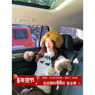 HuoHuo 童话小马驹 北欧针织 慵懒感复古蓬松拼接高领女针织衫