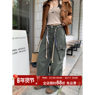 HuoHuo 琥珀松林 kitty复古工装裤女秋冬季新款2025设计感阔腿裤