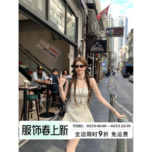 HuoHuo 波点奶芙 法式纯欲2026春夏新款女撞色波点宽松印花连衣裙