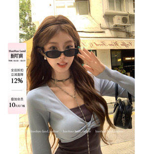 上衣女撞色扭结抹胸T恤 拼色设计2026春夏新款 HuoHuo 淡颜扭结