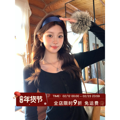 HuoHuo 袖间暖绒 内搭标配 冬季女休闲柔软舒适温暖袖毛拼接T恤