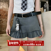 HuoHuo 辣妹高腰显瘦短裙 半身裙女夏季 爱乐之城 miu系A字压褶西装