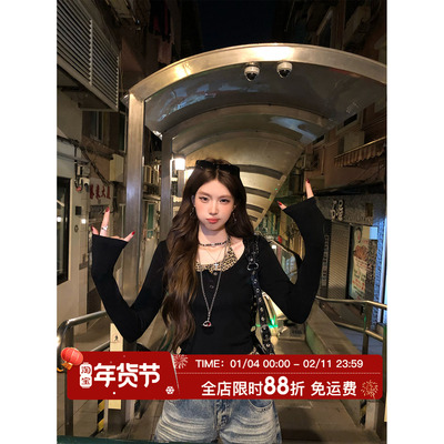 HuoHuo 豹纹加州 甜辣腔调 2026春季新款女豹纹假两件修身短款T恤