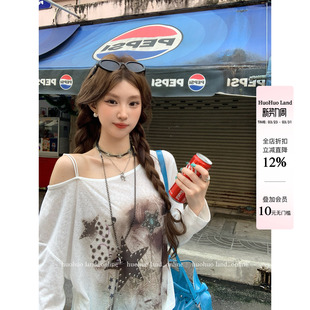 上衣女印花吊带斜肩T恤 松弛满分2026春夏新款 HuoHuo 露肩星图
