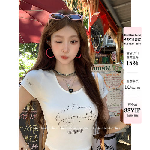 HuoHuo 海豚湾 亲肤体感2026夏季新款上衣女海豚印花修身短袖T恤