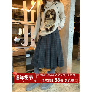 HuoHuo Mel格纹裙 英伦腔调 2025冬季新品女中长款格纹百褶半身裙