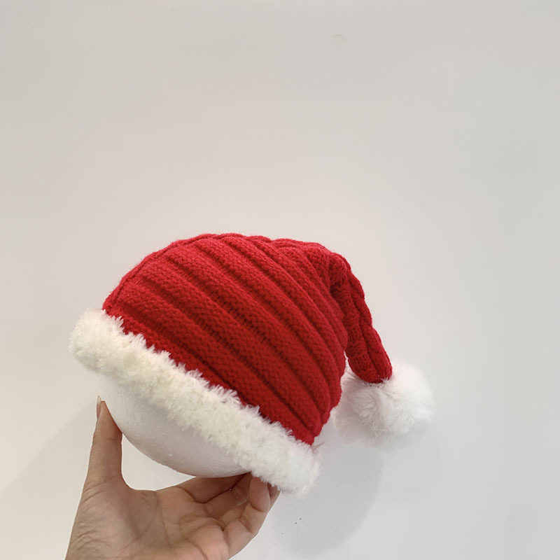 网红新年圣诞节装扮宝宝毛线帽子冬红色圣诞帽婴儿氛围针织帽加厚