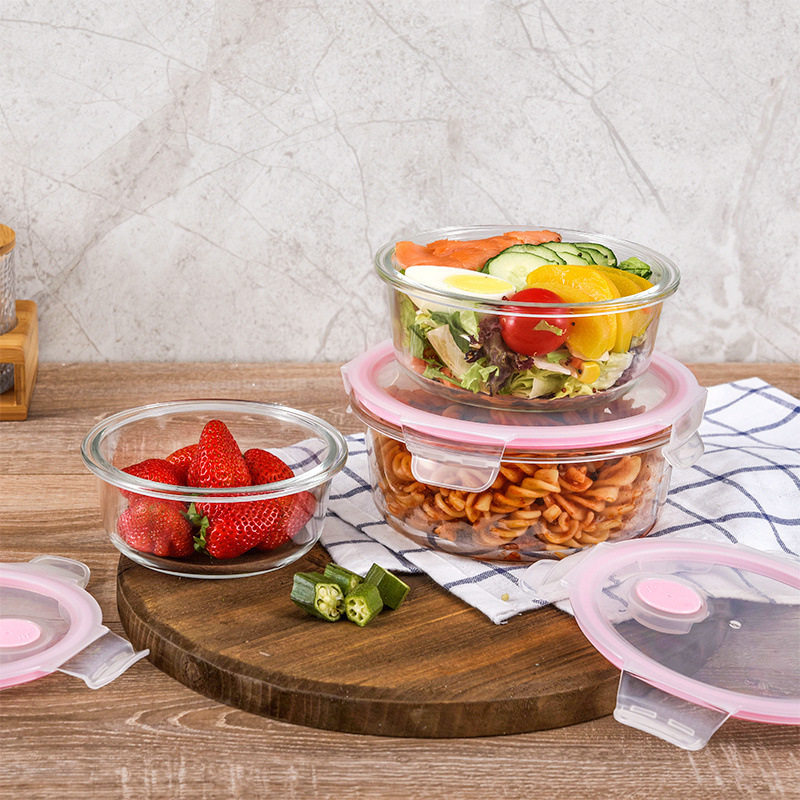 圆形玻璃保鲜碗饺子保鲜盒上班族饭碗可微波炉加热饭盒便当盒一件