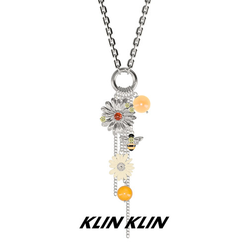 KLINKLIN雏菊蜜蜂流苏吊坠长款项链女珐琅玛瑙水晶配衣服小众设计