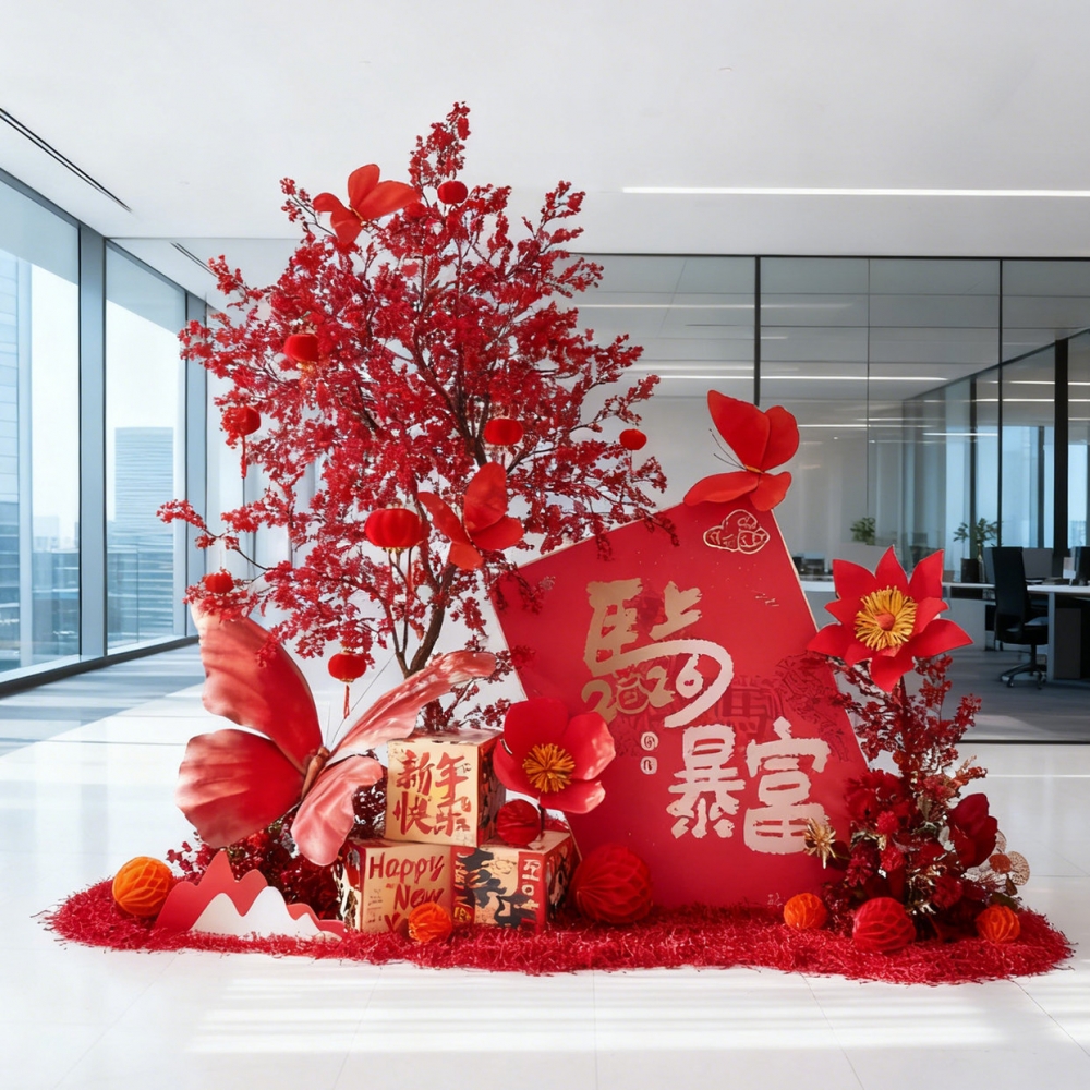 元旦跨年氛围布置中式许愿树迎新